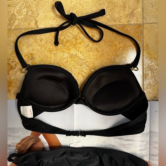 NEW Xhilaration Grecian Braided Hip Moderate Bikini Swim Bottom Black NWOT Sz S - Picture 13 of 14